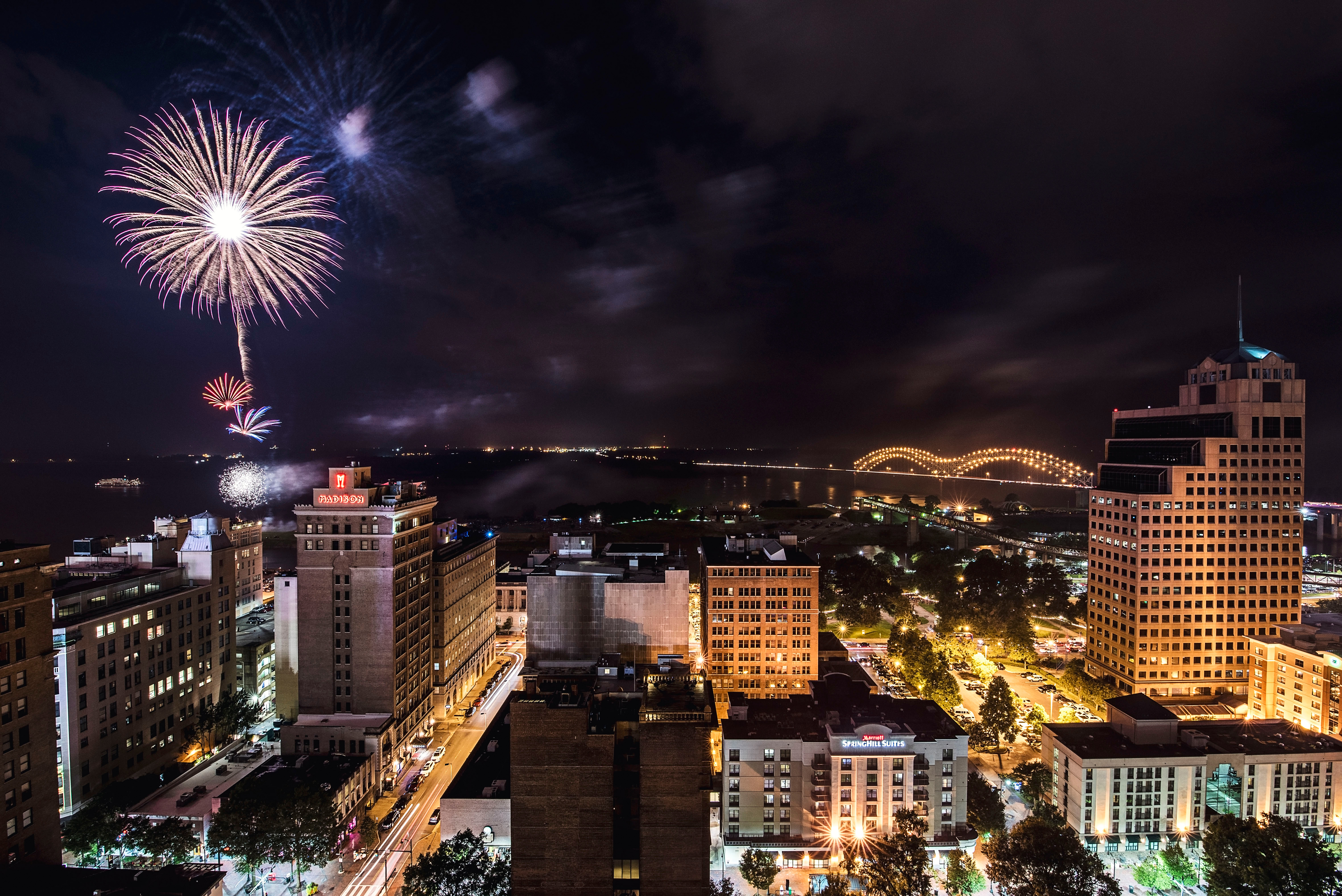 fireworks over the memphis skyline