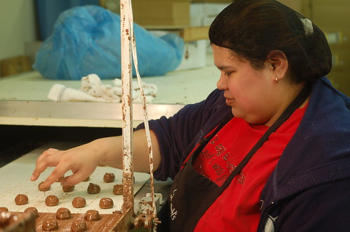 Rose, making chocolate at Dinstuhl's Fine Candies Rose, making chocolate at Dinstuhl's Fine Candies