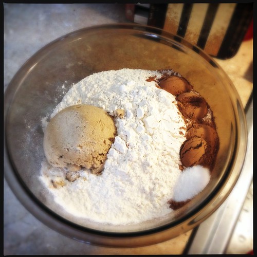 Combine dry ingredients, famous brownie recipe Combine dry ingredients, famous brownie recipe