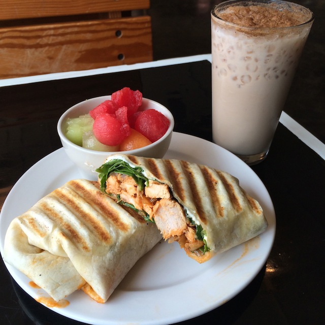 diablo chicken wrap and chai latte at Cafe Eclectic