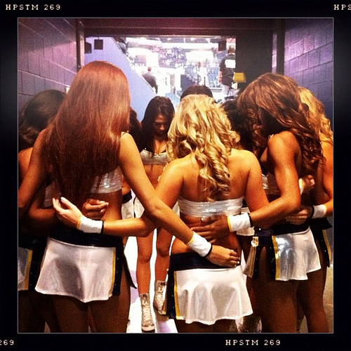 The Grizz Girls gather for a prayer and pep talk before they head to the court. The Grizz Girls gather for a prayer and pep talk before they head to the court.